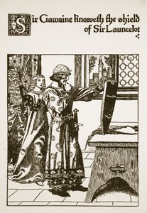Sir Gawaine herkent het schild van Sir Launcelot, illustratie uit 